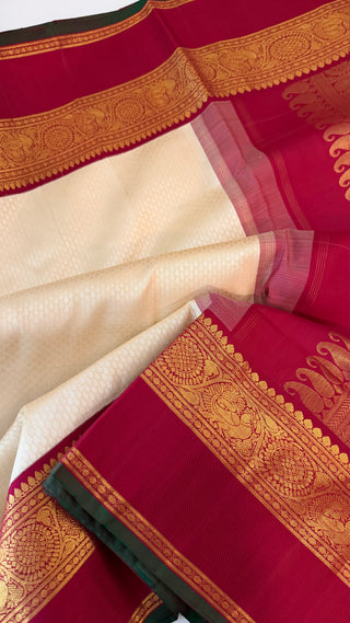 Ven Pattu kanjivaram brocade white tomaroon  Kanchi pattu saree gold zari Indian wedding saree pure silk saree with stitched blouse usa online shopping hand embroidered blouse
