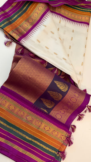 Pure  Gadwal saree white purple  lavender  Gadwal with stitched blouse silk  saree