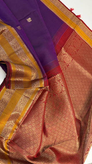 Handloomkanjivaram purple  Kanchi pattu saree gold zari Indian wedding saree pure silk saree with stitched blouse usa online shopping