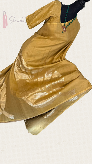 Pure Tussar Gold pure zari silk saree with stitched Indian wedding muhurtam silk bridal blouse online shopping usa