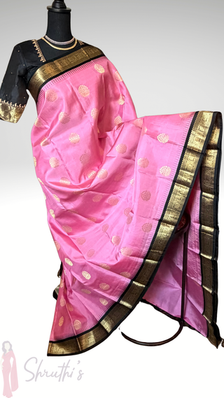 Pure Kanjivaram Handloom pure silk Pink black Handloom silk saree pure zari  Muhurtam Wedding Saree with ready to wear ship Blouse Online USA