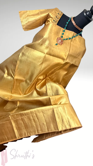 Gold Tissue Brocade Pure silk pattumuhurtam saree pure zari Kanjivaram silk saree with prestitched blouse embroidered blouse