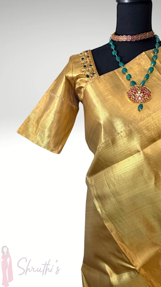 Gold Tissue Brocade Pure silk pattumuhurtam saree pure zari Kanjivaram silk saree with prestitched blouse embroidered blouse