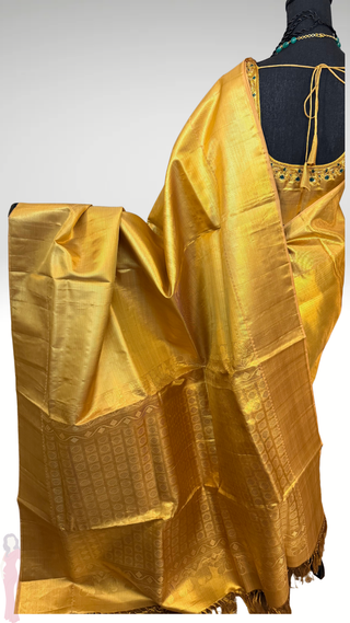 Gold Tissue Brocade Pure silk pattumuhurtam saree pure zari Kanjivaram silk saree with prestitched blouse embroidered blouse