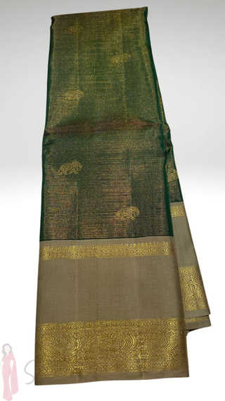 Dark Green Gold Vairaoosi Tissue kanjivaram silk saree with stitched Indian wedding muhurtam silk bridal blouse online shopping usa custom blouse or unstitched blouse