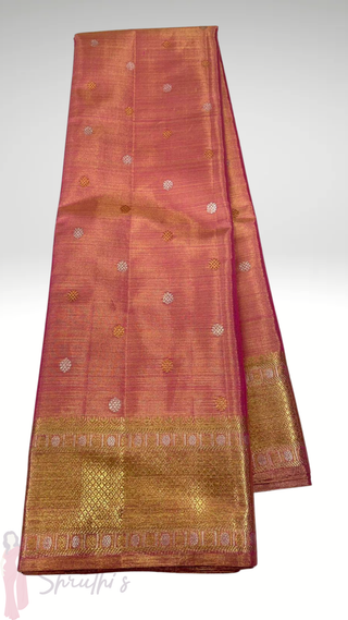 Bridal Vairaoosi Tissue pinkish Peach kanjivaram silk saree with stitched Indian wedding muhurtam silk bridal with custom blouse online shopping usa