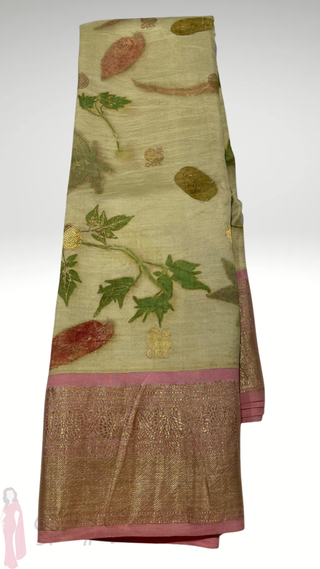 Pure Zari Eco Print HandloomKanjivaram silk saree with stitched Blouse Easy drape pure Gold zari Indian wedding muhurtam silk bridal blouse online shopping usa
