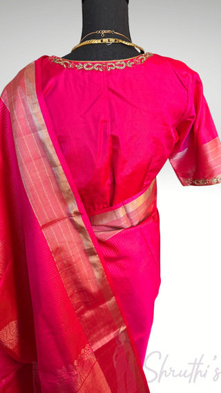 Pure Soft Silk Saree pink silk saree with embroidered  Stitched Blouse Indian Saree Online USA Ready to Ship Saree Online USA Easy Drape