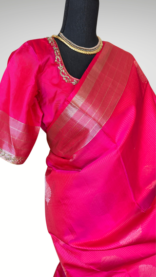 Pure Soft Silk Saree pink silk saree with embroidered  Stitched Blouse Indian Saree Online USA Ready to Ship Saree Online USA Easy Drape