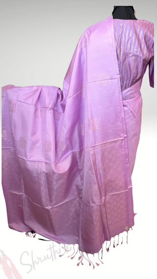 Pure Soft Silk Saree lavender silk saree with embroidered  Stitched Blouse Indian Saree Online USA Ready to Ship Saree Online USA Easy Drape