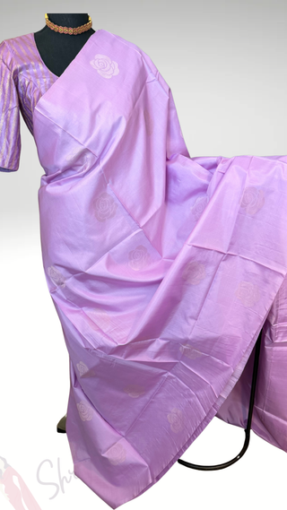 Pure Soft Silk Saree lavender silk saree with embroidered  Stitched Blouse Indian Saree Online USA Ready to Ship Saree Online USA Easy Drape