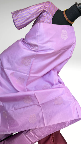 Pure Soft Silk Saree lavender silk saree with embroidered  Stitched Blouse Indian Saree Online USA Ready to Ship Saree Online USA Easy Drape