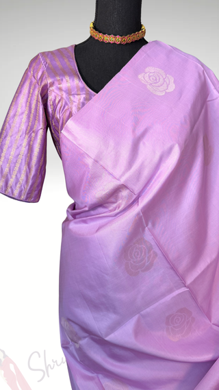 Pure Soft Silk Saree lavender silk saree with embroidered  Stitched Blouse Indian Saree Online USA Ready to Ship Saree Online USA Easy Drape