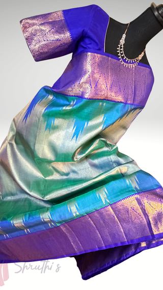 Green bright tissue Kalyanam Indian wedding saree Gold tissue kanjivaram silk saree stitched blouse online shopping usa