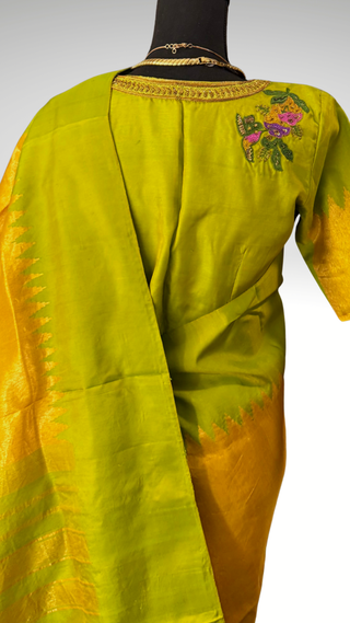 Pure Tissue Gold Gadwal with stitched blouse silk  saree pure zari  gold zari silk saree
