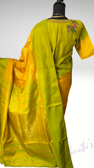 Pure Tissue Gold Gadwal with stitched blouse silk  saree pure zari  gold zari silk saree