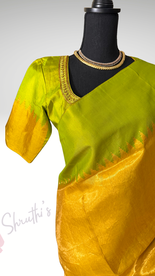 Pure Tissue Gold Gadwal with stitched blouse silk  saree pure zari  gold zari silk saree