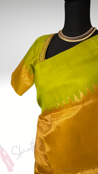 Pure Tissue Gold Gadwal with stitched blouse silk  saree pure zari  gold zari silk saree