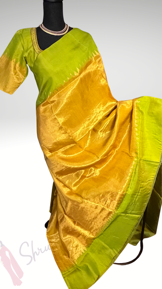 Pure Tissue Gold Gadwal with stitched blouse silk  saree pure zari  gold zari silk saree