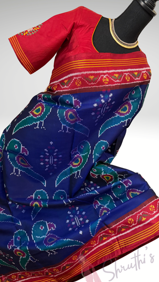 Pure Patan Patola Silk Saree pure silk saree silk finish with Hand embroidered stitched blouse Partywear pooja wear ready to ship Saree USA altered to fit you