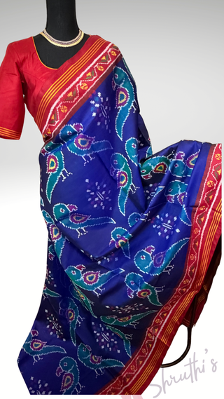 Pure Patan Patola Silk Saree pure silk saree silk finish with Hand embroidered stitched blouse Partywear pooja wear ready to ship Saree USA altered to fit you