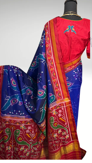 Pure Patan Patola Silk Saree pure silk saree silk finish with Hand embroidered stitched blouse Partywear pooja wear ready to ship Saree USA altered to fit you