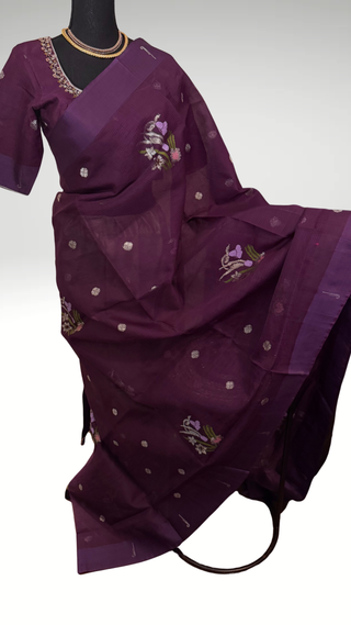 Handloom zari Kota saree silver zari with embroidered stitched blouse