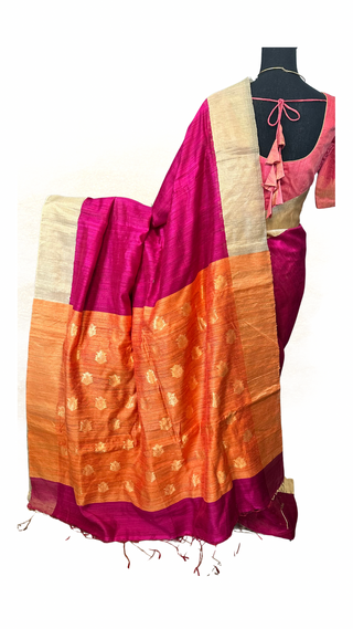 Pure Handloom Linen saree pink Linen saree with stitched  blouse online usa sale latest linen lightweight partywear zari borders