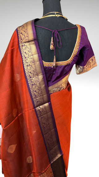 Pure Soft Silk Saree Arakku purple  silk saree with embroidered  Stitched Blouse Indian Saree Online USA Ready to Ship Saree Online USA Easy Drape