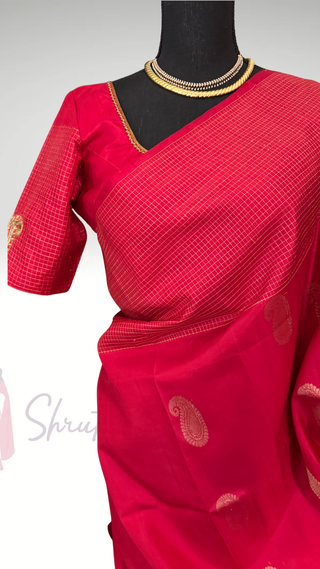 Pure Soft Silk Saree red chili 🌶️ Red  silk saree with embroidered  Stitched Blouse Indian handloom wedding pattu Saree Online USA Ready to Ship Saree Online USA Easy Drape