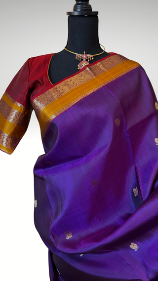 Handloomkanjivaram purple  Kanchi pattu saree gold zari Indian wedding saree pure silk saree with stitched blouse usa online shopping