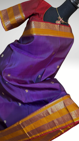 Handloomkanjivaram purple  Kanchi pattu saree gold zari Indian wedding saree pure silk saree with stitched blouse usa online shopping
