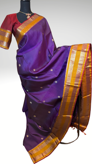 Handloomkanjivaram purple  Kanchi pattu saree gold zari Indian wedding saree pure silk saree with stitched blouse usa online shopping