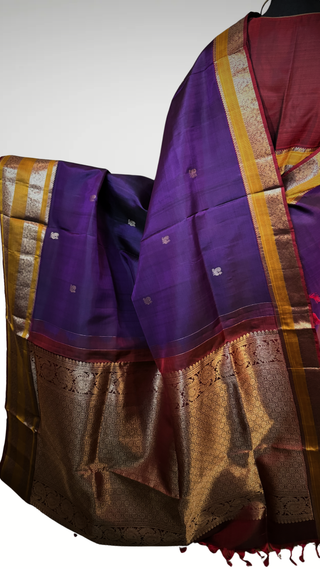 Handloomkanjivaram purple  Kanchi pattu saree gold zari Indian wedding saree pure silk saree with stitched blouse usa online shopping
