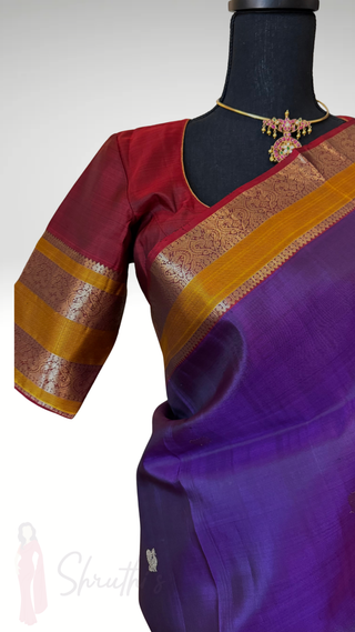 Handloomkanjivaram purple  Kanchi pattu saree gold zari Indian wedding saree pure silk saree with stitched blouse usa online shopping