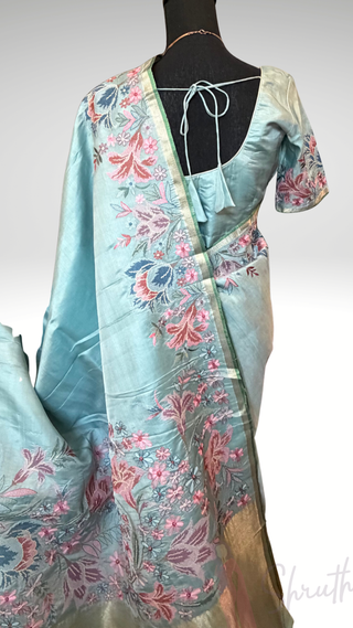 Handloom Pure silk embroidered borders and pallu silk handwoven blouse border