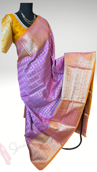 Lavender  Venkatagiri pure silk silver  zari with stitched blouse hand embroidered contrast blouse