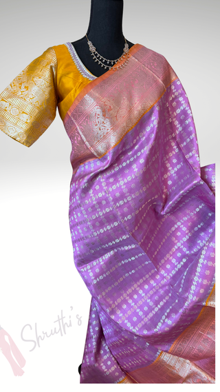 Lavender  Venkatagiri pure silk silver  zari with stitched blouse hand embroidered contrast blouse