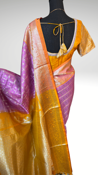 Lavender  Venkatagiri pure silk silver  zari with stitched blouse hand embroidered contrast blouse