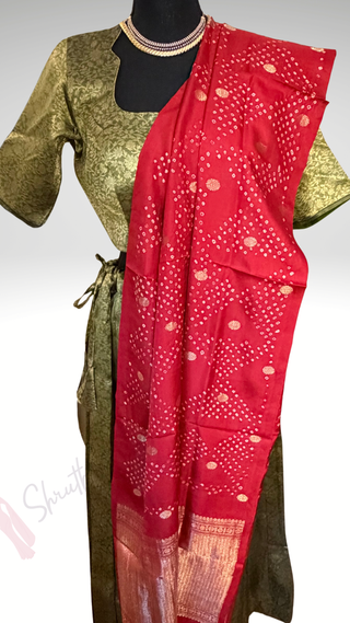 Pure Handloom pure kanjivaram Pavadai Langa Dhavani handdone Bandhini  pavadai lehenga with stitched blouse