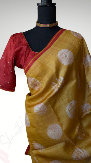 Handwoven Tussar painted pichwai one of kind print tussar silk saree  online and prestitched blouse