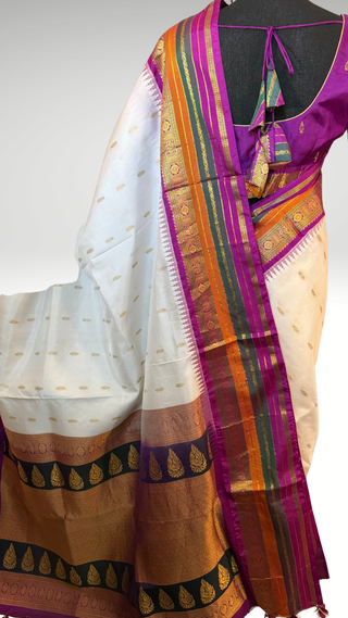 Pure  Gadwal saree white purple  lavender  Gadwal with stitched blouse silk  saree