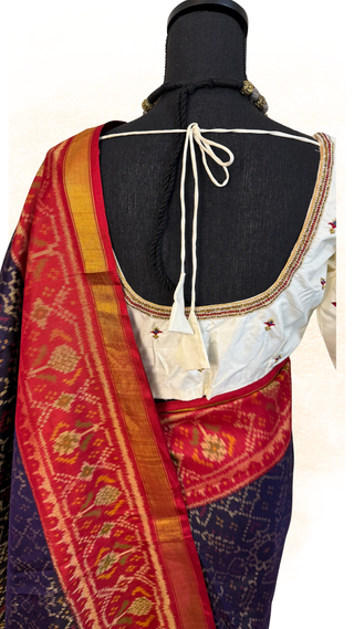 pure patola silk saree with  silk finish pallu with Embriodered prestitched blouse