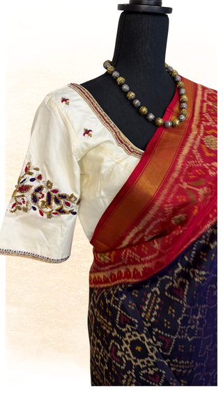 pure patola silk saree with  silk finish pallu with Embriodered prestitched blouse
