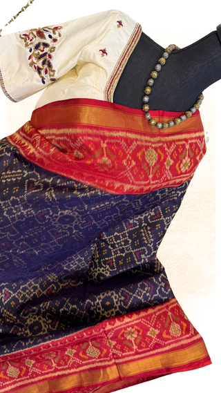 pure patola silk saree with  silk finish pallu with Embriodered prestitched blouse