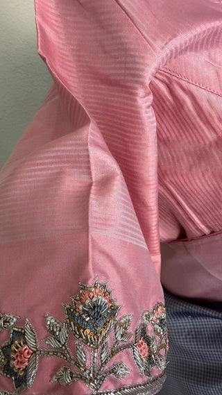 Pure Handloom Soft Silk Saree Grey to pink silk saree with embroidered  Stitched Blouse Indian handloom wedding pattu Saree Online USA Ready to Ship Saree Online USA Easy Drape