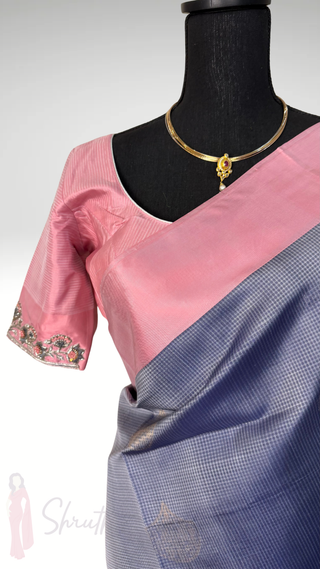 Pure Handloom Soft Silk Saree Grey to pink silk saree with embroidered  Stitched Blouse Indian handloom wedding pattu Saree Online USA Ready to Ship Saree Online USA Easy Drape