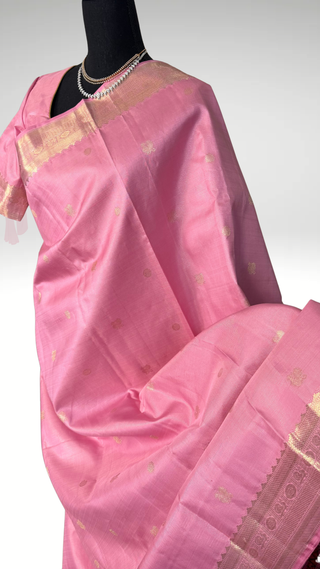 Pure Handloom Kanjivaram  Beautiful Pastel Pink vaira oosi kanchi pattu saree fine weave kanchi pattu bridal