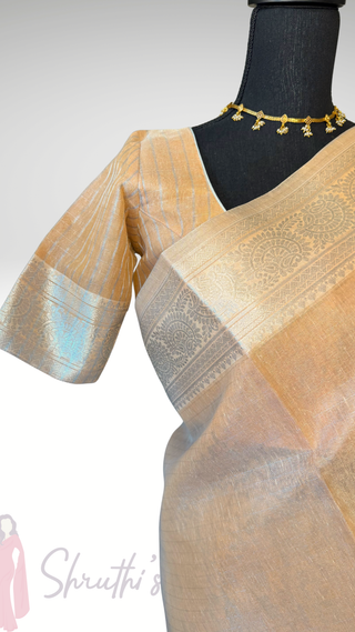 Pastel Tissue Kota Lenin saree with printed blouse online usa