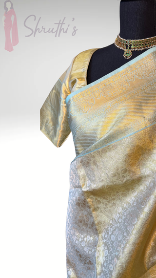 Kalyana pattu wedding Handloom Green Kanjivaram Gold Tissue  Brocade Pure silk pattumuhurtam saree  Kanjivaram silk saree with prestitched blouse.